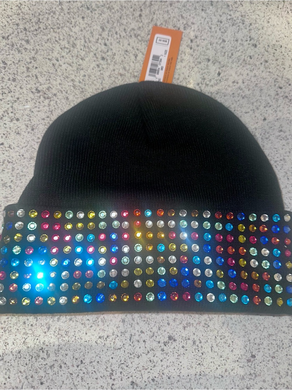 Kurt Geiger Black Knit Beanie with Multicolor Studs